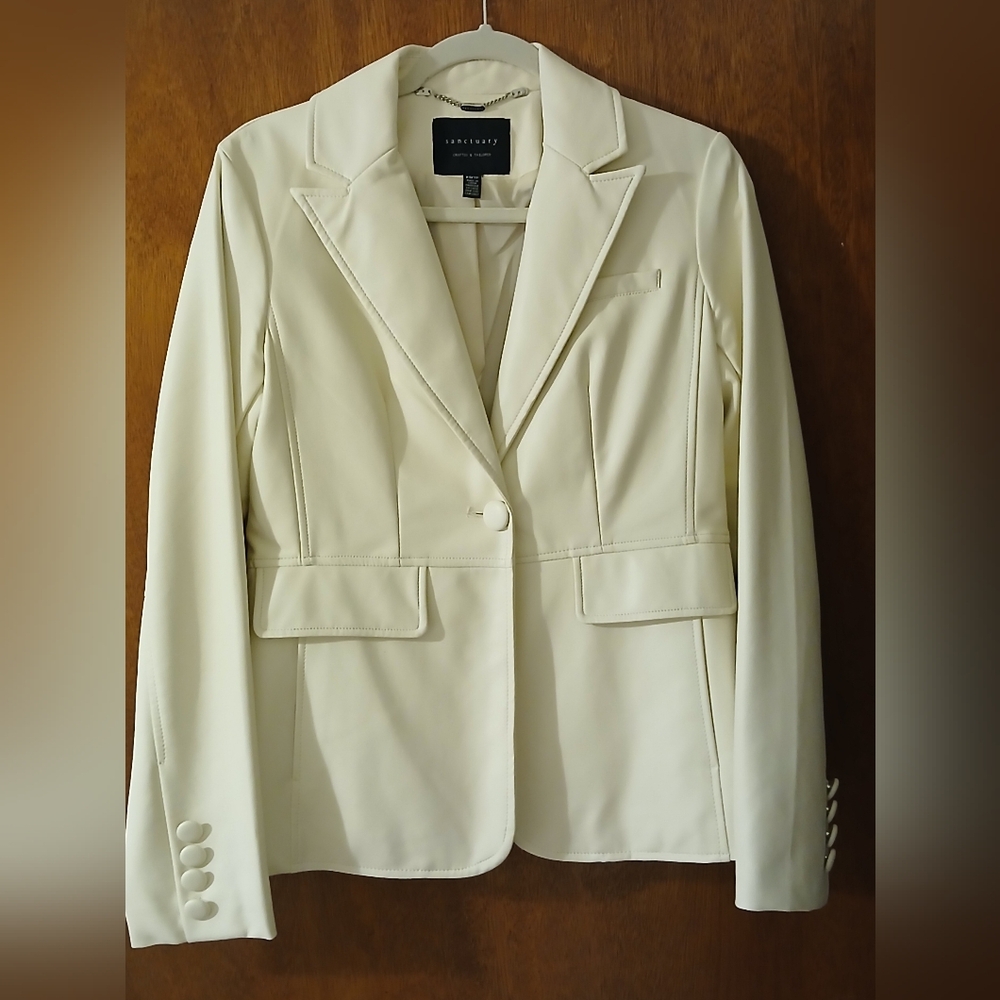 Sanctuary Faux Leather Ivory Blazer